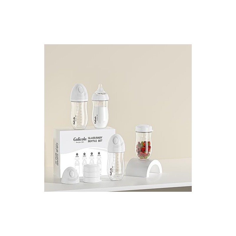Gulicola Glass Baby Breastmilk Storage Bottles 8 oz, Wide Neck