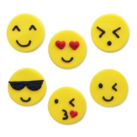 Anniversary House SF535 Smiley Assorted Emoji Emojions Sugarcraft Toppers, Edible, Yellow, 3.5cm (1.4")
