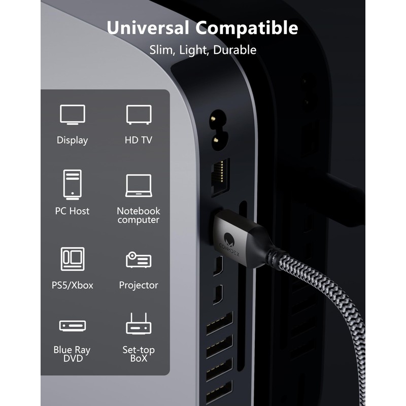 CONMDEX 16K HDMI 2.2 Cable 6.6ft, 96Gbps Headroom, 8K@120Hz 144Hz