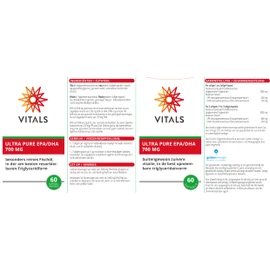 Vitals Ultra Pure EPA/DHA - 700 mg, 60 Softgel Capsules. With 400 mg EPA, 300 mg DHA. Made from particularly pure fish oil, triglyceride form.