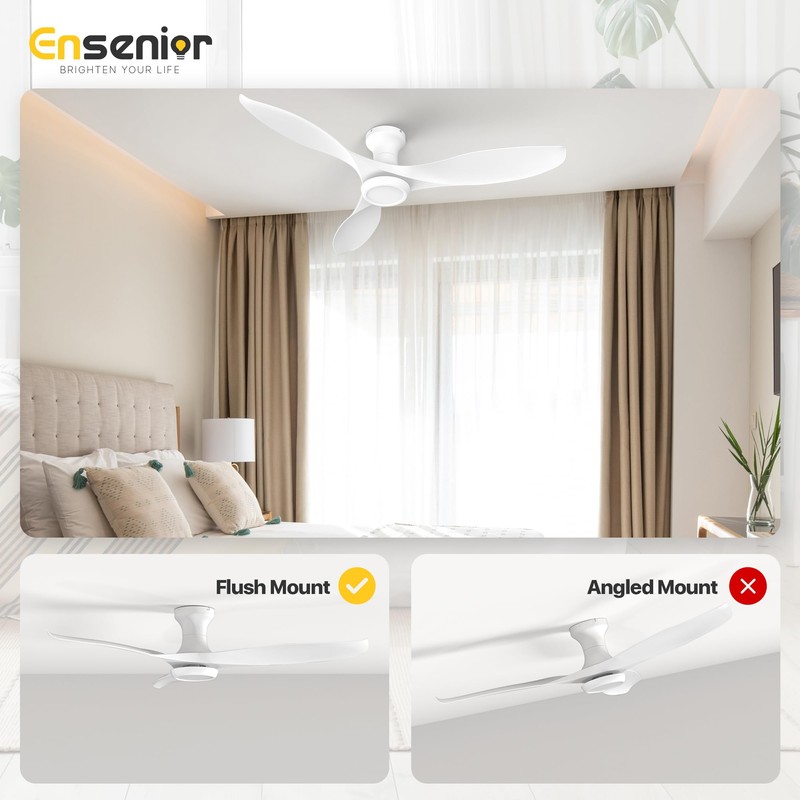 Ensenior 52 Inch Ceiling Fans with lights Remote Control, Flush