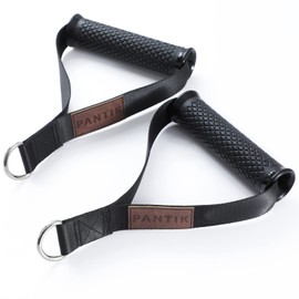 Upgraded Exercise Handles Heavy Duty Cable Machine Attachments D Handle Resistance Band Handles for Fitness Nylon Strap Silicon Grip Solid ABS Cores with Carabiners for Home Gym Set of 2