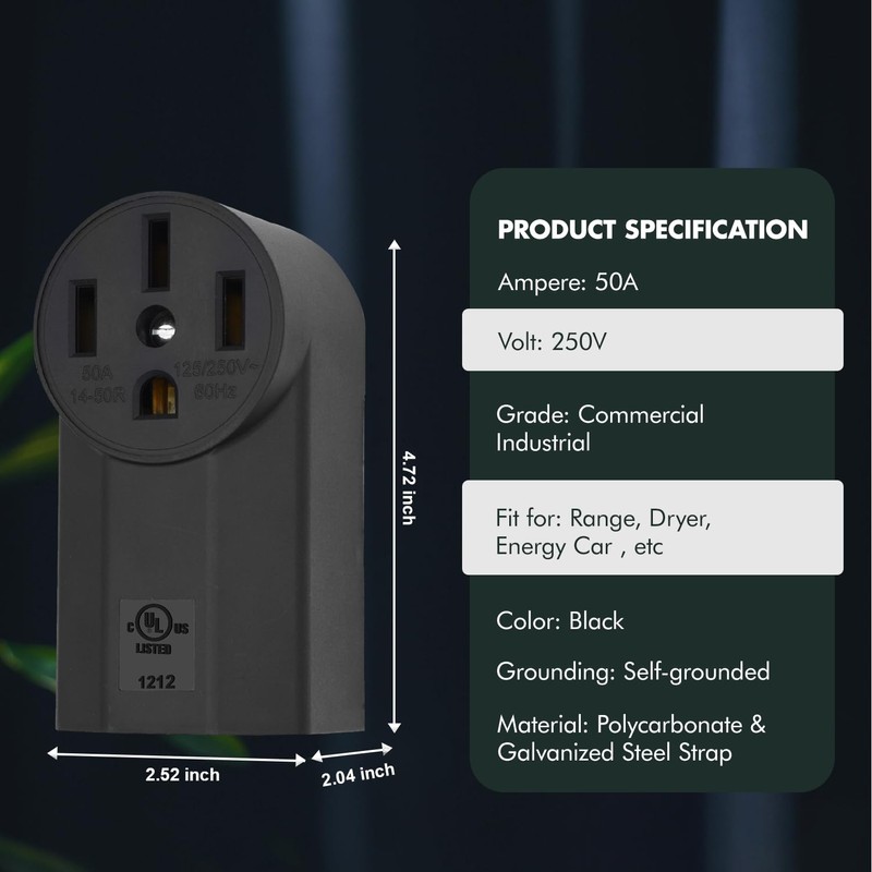 VAV NEMA 14-50R 50 Amp Heavy Duty Outlet, 3-Pole 4-Wire