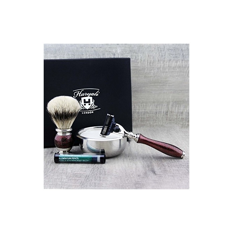 Haryali Maroon Antique Men's Shaving Set with Triple Edge Razor,