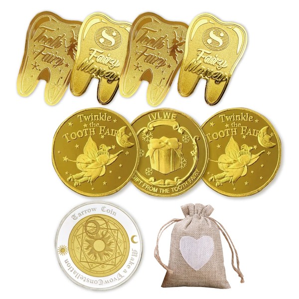 RERACO Teeth Fairy Coin, Variety, Teeth Fairy, Gold Coin, Commemorative, Tooth Fairy Coin, Never Fade, Coin to Replace Teeth for Children