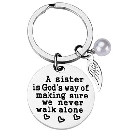 PLwelth Sisters Gift from Sister - A Sister is God’s Way of Making Sure We Never Walk Alone Sister Keychain Mother’s Day Gifts Funny Angle Charm Pendent for Her Birthday Christmas Jewelry