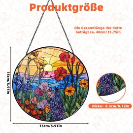 Wildflower Suncatcher, Acrylic Window Decoration with Chain for Hanging, Round Acrylic Ornament, Window Decoration Hanging for Windows, Patio, Wall, Home and Garden