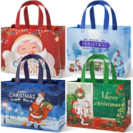 Pack of 4 Christmas Gift Bags, Large, Non-Woven Christmas Bags, Christmas Bags Gift Bags with Handles, Christmas Gift Bags, Christmas Gift Bags, 32.5 x 25 x 17 cm