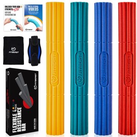 FitBeast Flex Bar, Tennis Elbow Bar - Ideal for Improve Grip Strength, Fitness Resistance Bar for Golfer's Elbow & Tendinitis, Twist Bar - Color: 4 Piece Set - Yellow Green Blue Red