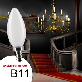 Satco S21279-5.5 Watt B11 LED Frost Candelabra Base Light Bulb, 3000K Soft White, 500 Lumens, 90 CRI, 120V, Dimmable (24 Pack)