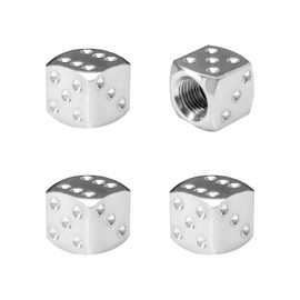 MUQIDA 4PCS Dice Style Tire Valve Stem Caps, Aluminum Dice Automotive Tire Air Valve Stem Covers, Airtight Tyre Dust Caps for Auto Bike SUV Trucks Motorcycles, Car Accessories (Silver)