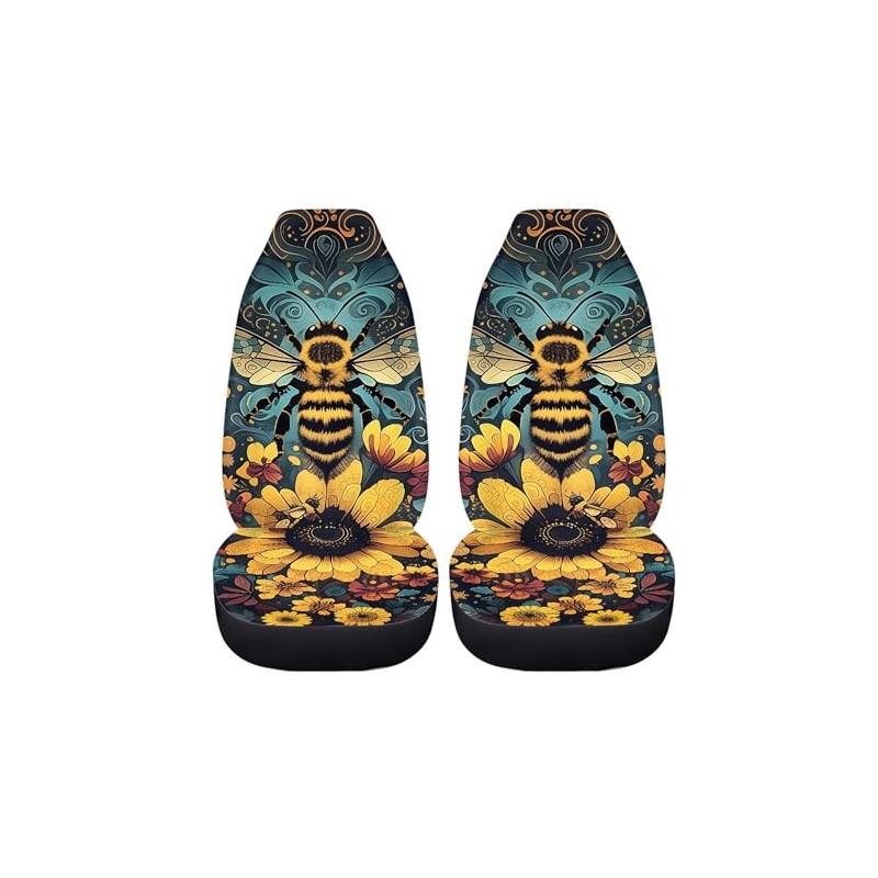 Bee Floral Polyester Front Car Seat Covers, 2 Pack