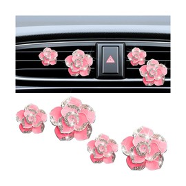 Osilly Bling Car Air Vent Clips, 4PCS/2Set Flower Rhinestone Vehicle Air Outlet Clamp, Sparkly Diamond Automotive Interior Vent Clip Charm Decor Accessories, Universal for SUV Truck RV (Rose Red)
