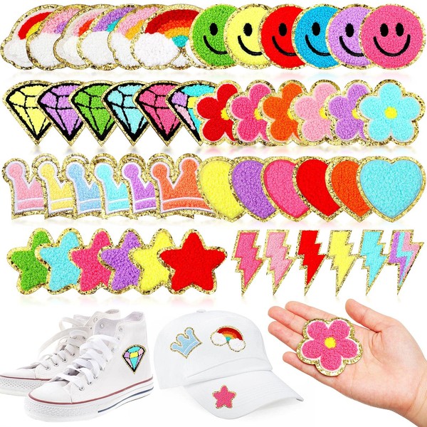 48 Pcs Iron on Patches Self Adhesive Chenille Patches for