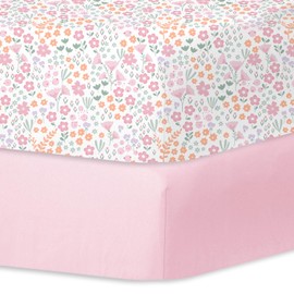 Little Grape Land Confezione da 2 lenzuoli con angoli elasticizzati per lettino, 70 x 140 cm, in microfibra, morbido e traspirante, elastico tutto intorno, facile da pulire, motivo floreale, rosa