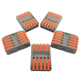MTUERANC Wire Connectors, Compact Lever Wire Connectors Wire Terminals 5 Into 5 Out Splicing Wire Connector, Valve in-Line Connector for Quick Connect 28-12 AWG (SPL-5 5PCS)