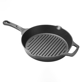 Winco Commercial-Grade Cast Iron Skillet Grill Pan, 10.25" Round