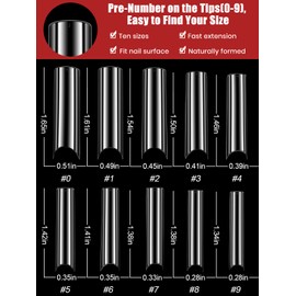 Kalolary Pack of 400 Transparent False Nails, Extra Long U-Curve Nail Tips, Acrylic C Curve Nail Tips, Full Cover Gel Nail Tips, Acrylic Fake Nail Tips, Nail Art Extension Tool