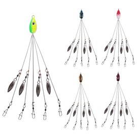 5 Arms SEASHARK Alabama Umbrella Rig with 4 Blade for bass Fishing Rigs Lure Saltwater Stripers Swim Bait Ultralight Tripod Bass Lures Bait Kit Junior Ultralight Willow Blade Multi-Lure Rig 5pcs
