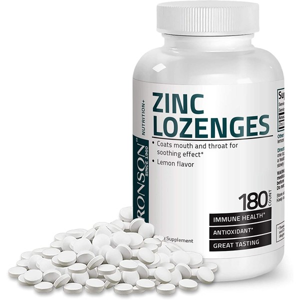Bronson Zinc Lozenges Antioxidant & Immune Support Supplement Lemon Flavored, 180 Chewable Tablets