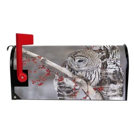 ZZKKO Magnetic Mailbox Covers Lovely Barred Owl Letter Box Cover Colorful Painting Graden Outdoor Decorations,25.5x20.8 Inch Large Size,Multicolor