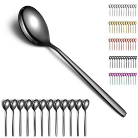 Berglander Black Soup Spoons, 12 Pieces, Titanium Black Coated Stainless Steel Modern Table Spoon, Tablespoon, Ideal for Home, Toilet, Hotel, Wedding and Party, Dishwasher Safe