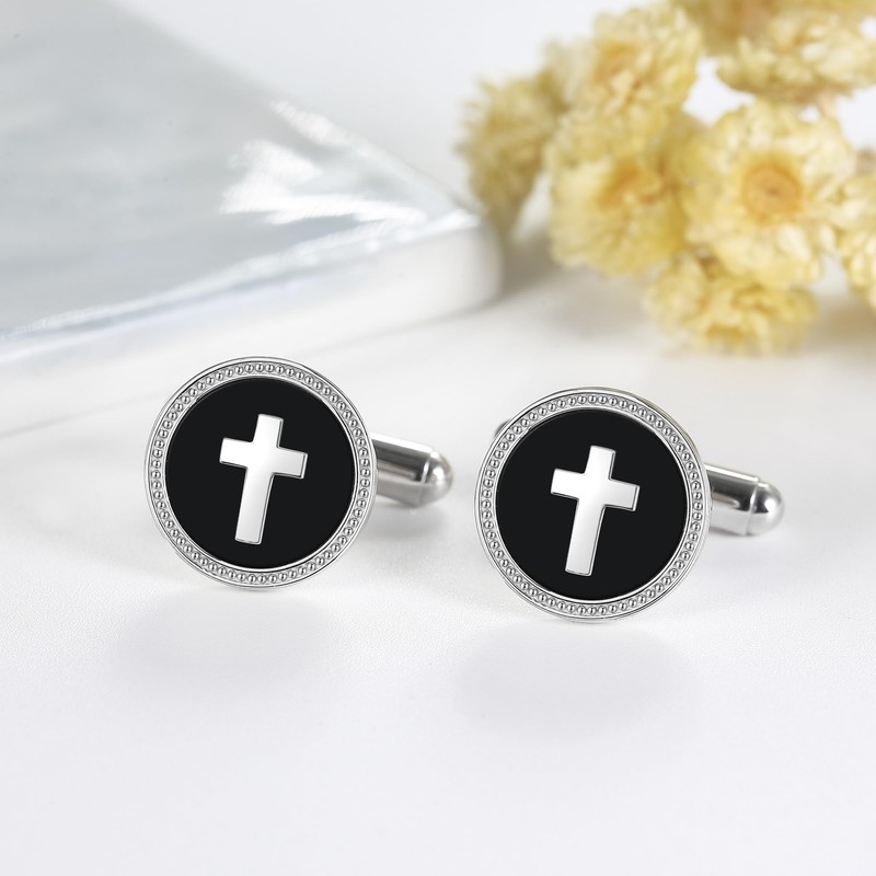 Cross Cufflinks for Men Sterling Silver Cuff Links for Men