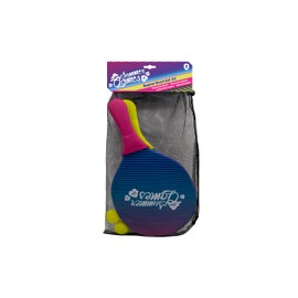 SUMMER GAMES Neoprene Beach Ball Set 2 Bats (22 x 39 cm) and 2 Balls with Carry Net for Beach and Garden