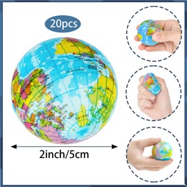 Mini Globe Stress Balls, 20 Pack Mini Earth Stress Balls Bulk, Small Foam Squeeze Anxiety Toy Globe Squishy Ball for Kids School Carnival Reward Football Party Decorations Supplies