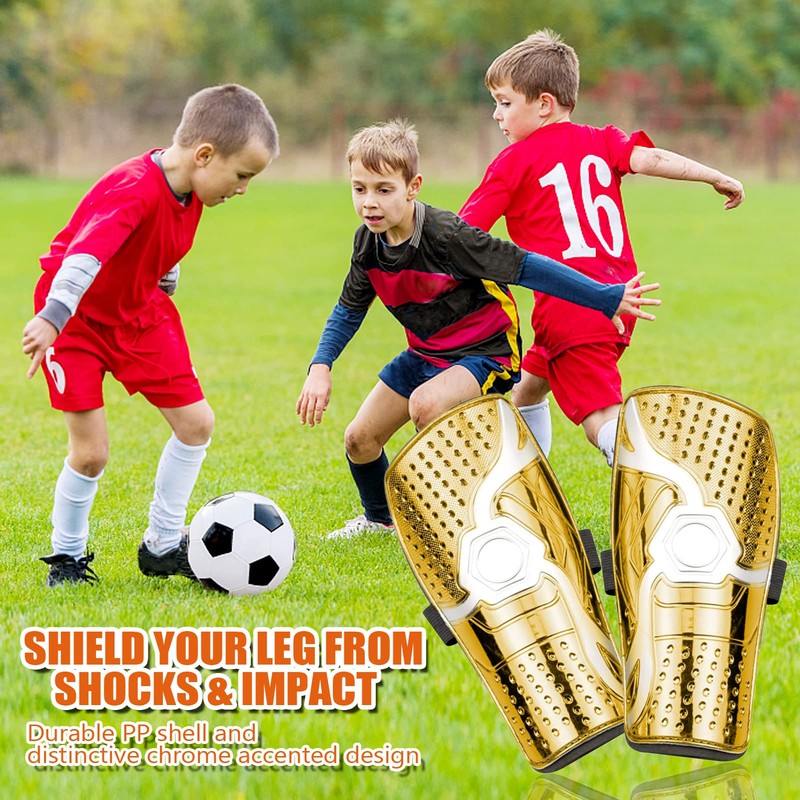 Goldmiky Youth Shin Guards, Football Shin Guards, Lightweight and Breathable