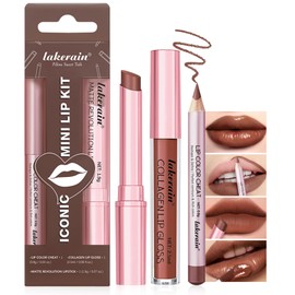 MooGlamor 3 Pcs Matte Lipstick Lip Liner Stain Pencil Set with Long-Lasting Smudge-Proof and High Pigment for Women Lip Makeup (04 Taupe)