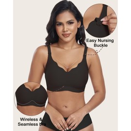 As Fairy Wireless Seamless Pumping Bra Hands Free Nursing Bra Wirefree Comfort Wearable Breast Pump Bras (Black L Plus)