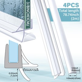 Pushglossy Shower Door Bottom Seal 2 Pcs 3/8" x 39.37" Frameless Glass Shower Door Sweep Seal Strip with Drip Rail, Stop Water Leaks
