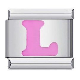 Jukoclut Italian Charms Initial Bracelet Stainless Steel 9mm Link DIY 26 Pink Letters Module Jewelry for Women (L)
