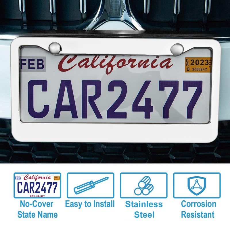 2PCS Chrome License Plate Frame, 2 Holes Silver Stainless Steel