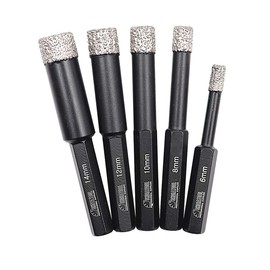 SHDIATOOL Diamond Drill Bits with Hex Shank 5 Pieces/Set 6/8/10/12/14 mm for Granite Masonry Ceramic Tile