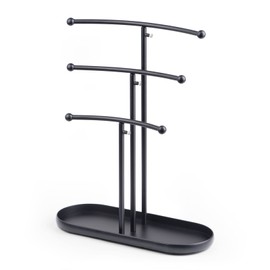 SZQINJI Jewelry Stand Organizer, Metal Jewelry Tree Holder 3-Tier Jewelry Storage Tower for Necklace Display, Earring Hanging Black, Mother Day's Gift