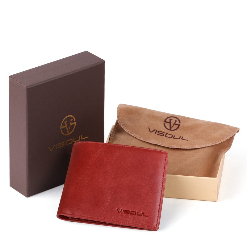 VISOUL Men's Leather Wallet with ID Window, RFID Protection, Genuine