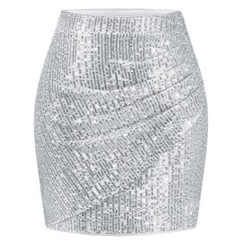 Aupuls Skirts for Women UK Elasticated Waist Sequin Skirt Glitter Skirts for Women Bodycon Wrap Skirt Shine Sequin Midi Skirt Sparkly Skirts for Women UK Christmas Gold Sequin Skirt AUPR001 Silver 2XL