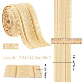 GORGECFAFT 2 Rolls 91x3 Inch Navajo White 3D Wall Edging Foam Flexible Wallpaper Border Crown Molding Peel and Stick Mirror Edging Frame Lines Wall Base Ceiling Baseboard for Home DIY Furniture