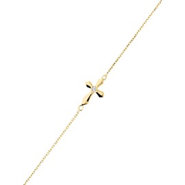 My Gold Faith Women's Bracelet Gold Cross Bracelet Genuine Yellow Gold 375 (9 Carat) Zirconia Gold Bracelet 19 cm, Yellow Gold, Cubic Zirconia