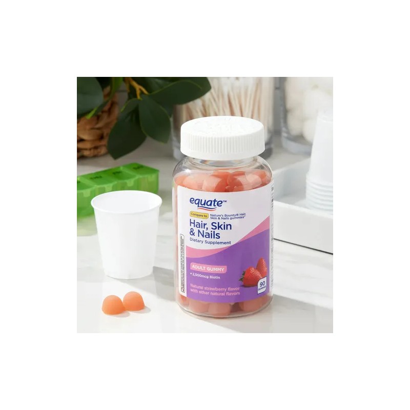 Equate Hair Skin & Nails Gomitas 90 Pzas Biotina 2500