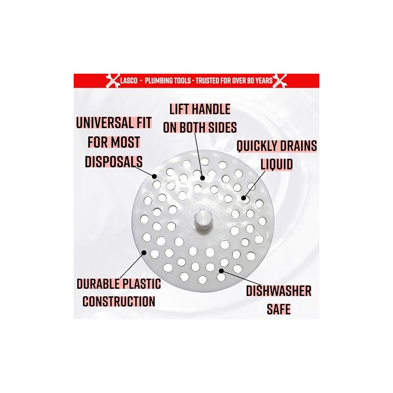 LASCO 02-4021 White Plastic Disposal Sink Strainer Fits Most