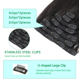 BUGUQI Real Hair Extensions Clip In Human Hair #1B 100g 7pcs Clip In Hair Extensions Real Human Hair Natural Black Color Human Hair Clip Ins for Women 2-3 set Can Be Full Head (18 Inch)