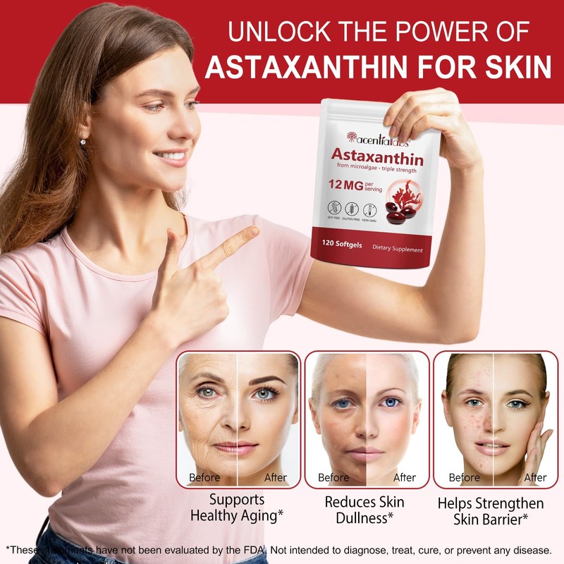 ZIXBMHYJ Astaxanthin 12mg, Natural Astaxanthin Supplement, Supports Eye, Skin, Joint,