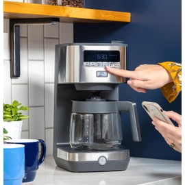 GE Drip Coffee Maker With Timer | 12-Cup Glass Carafe Coffee Pot With Adjustable Keep Warm Plate | Wide Shower Head for Maximum Flavor | Kitchen Essentials | Stainless Steel