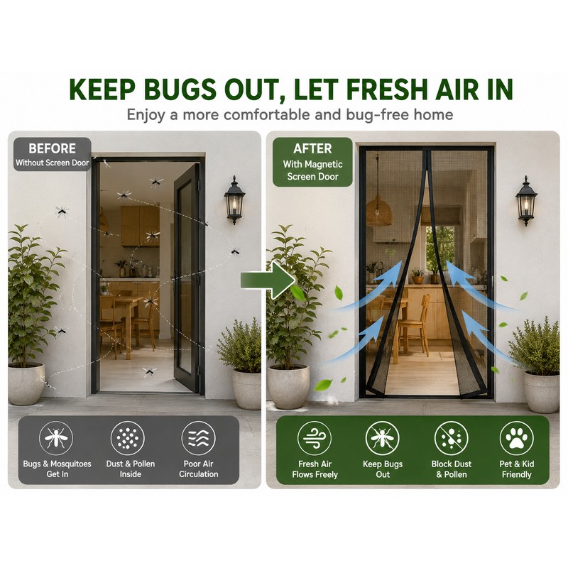 2-Pack Magnetic Door Curtain Automatic Mosquito Closing Door Screen Net