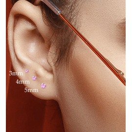 EQFE 3Pairs CZ Flat Back Earrings for Women Hypoallergenic Silver Screw Back Cubic Zirconia Cartilage Earrings Studs 20G Handmade Nap Earrings for Multiple Piercing Pink CZ