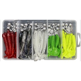 FOLANDO 81pcs Fishing Soft Lures kit, Fishing Weights Jig Heads Hooks Fishing Lures Fishing Baits Plastic Baits Kit For Bass Trout Redfish Saltwater Freshwater