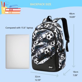 ETAISHOW Soccer-Print Boys Backpack for School Kids Bookbag for Elementary School Football School Bag for Teens
